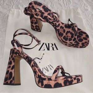 Zara Women's Leopard Print Heeled Sandals